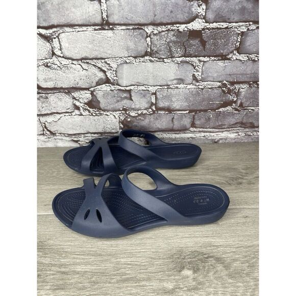 Crocs KELLI Iconic Comfort Navy Blue Slip On Slides Sandals Women Sz 10M US/41EU - Picture 6 of 16